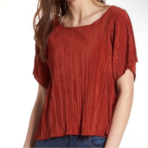 Madewell Texture & Thread Micropleat Short Sleeve Top Blouse in Rusty Torch Sz M - Picture 1 of 9